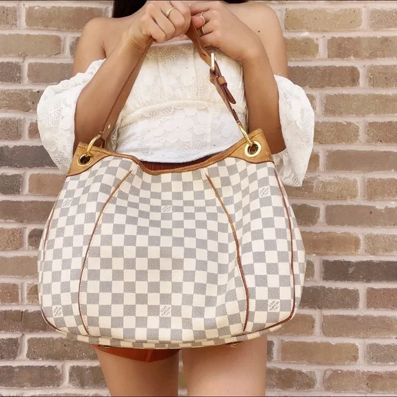 Louis Vuitton Galliera PM Shoulder Bag Hobo Damier Azur Leather White - Picture 2 of 11